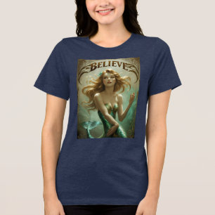 Believe Mermaid Art Womens Inspirational Ocean Tee