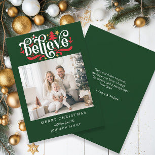 Believe-Merry Christmas!   Modern, simple photo  Holiday Card