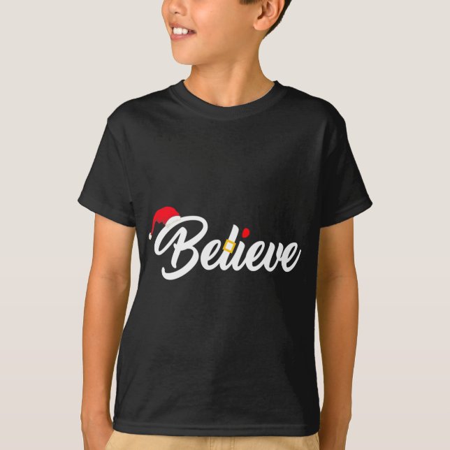 Believe Merry Christmas Santa Hat Christian T-Shirt (Front)