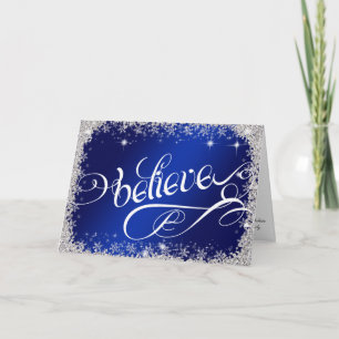 believe message PERSONALIZED Stunning Royal Blue Holiday Card