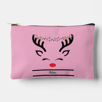 Believe modern funny Christmas reindeer white  Accessory Pouch