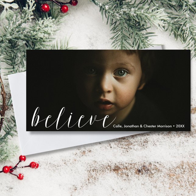 Believe | Modern Soulful Beautiful Holiday Photo Card (Creator Uploaded)