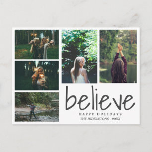 Believe Modern Typography Holiday Five Photos Postcard