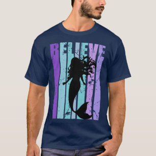Believe Motivational Mermaid Womens Girls Magical  T-Shirt