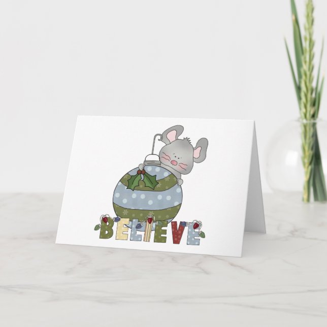 Believe Mouse Ornament T-shirts and Gifts Holiday Card (Front)