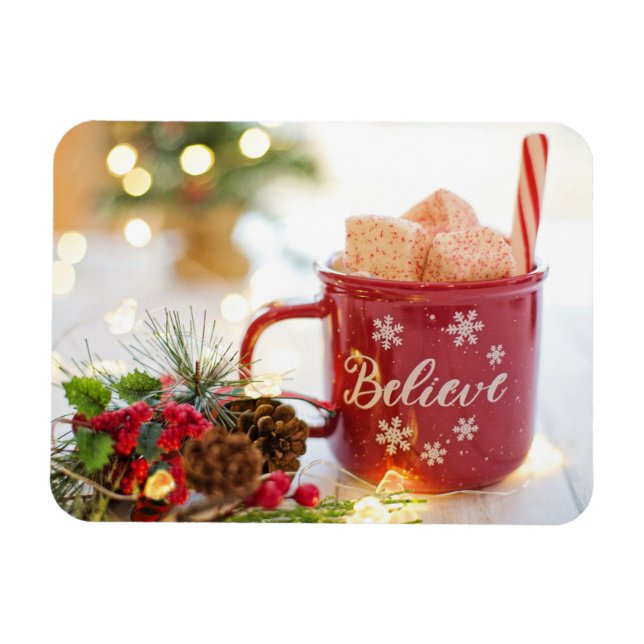 Believe Mug, Marshmallows, Christmas decorations Magnet (Horizontal)