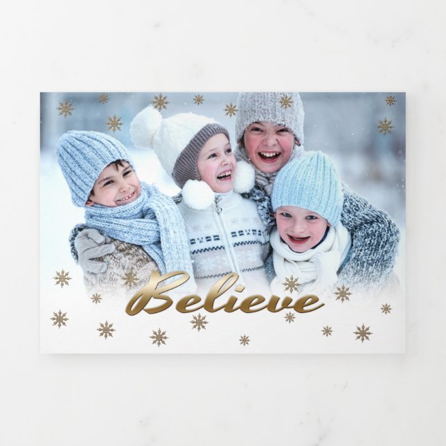 Believe. Multi Photo Tri-Fold Christmas Card (Cover)