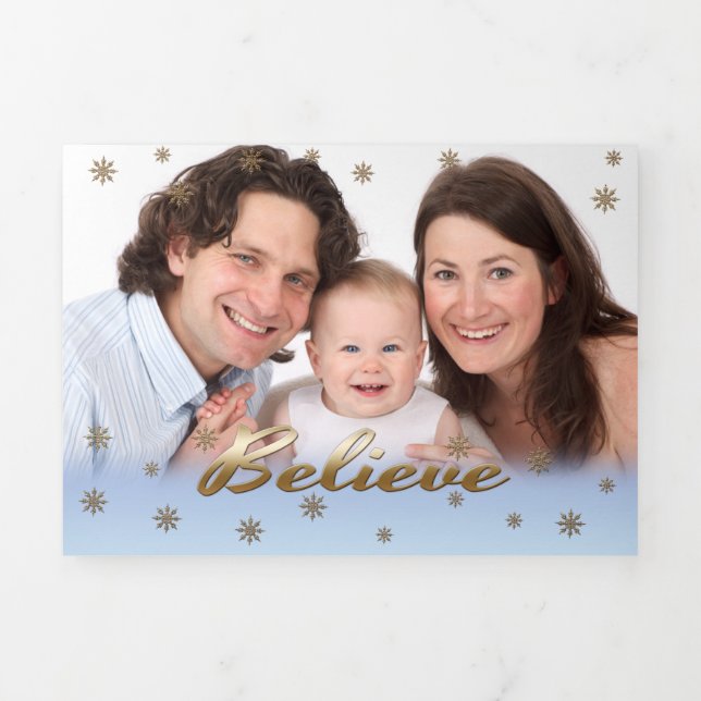Believe. Multi Photo Tri-Fold Christmas Card (Cover)