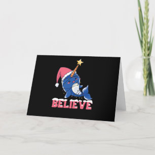 Believe Narwhal Christmas Snow Fairy Lights Holiday Card