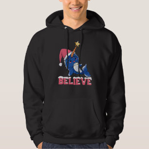 Believe Narwhal Christmas Snow Fairy Lights Hoodie
