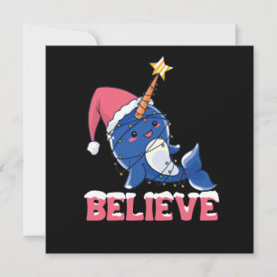 Believe Narwhal Christmas Snow Fairy Lights Invitation