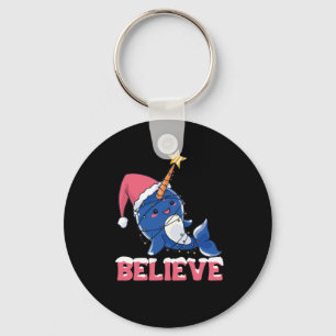 Believe Narwhal Christmas Snow Fairy Lights Key Ring