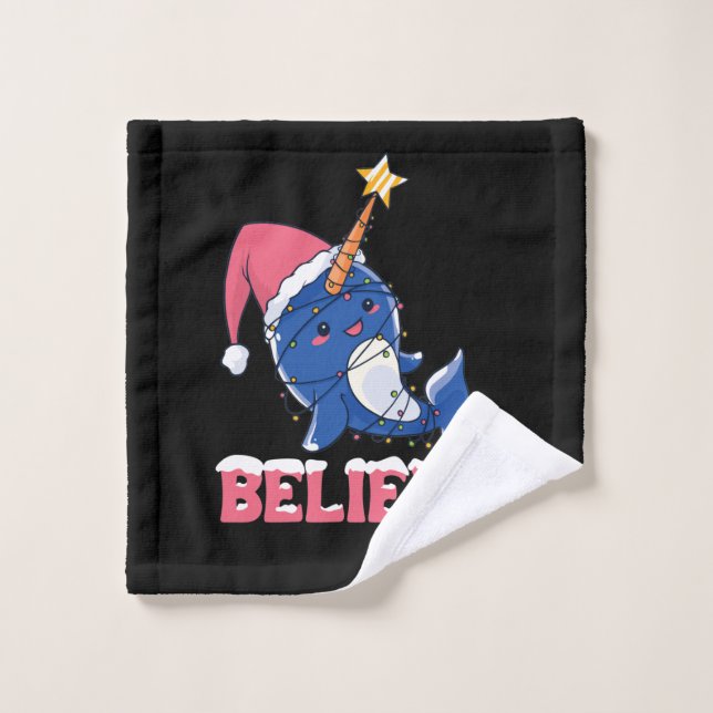 Believe Narwhal Christmas Snow Fairy Lights Wash Cloth (Wash Cloth)