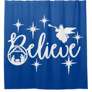Believe Nativity Christmas Shower Curtain