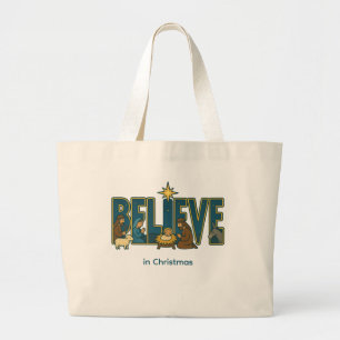Believe Nativity Large Tote Bag