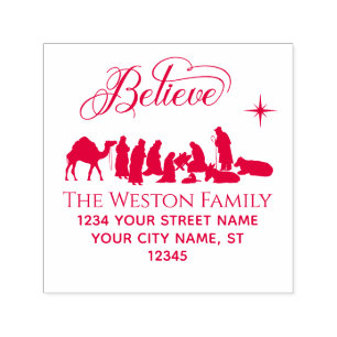 Believe: Nativity Scene #1B Name Address Self-inking Stamp