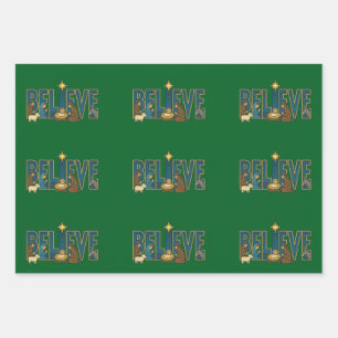 Believe nativity  wrapping paper sheet