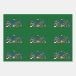 Believe nativity wrapping paper sheet