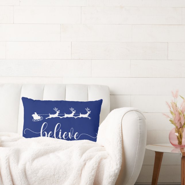 Believe | Navy Blue Christmas Holiday Lumbar Cushion (Couch)