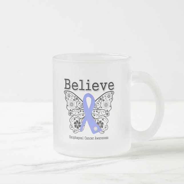 Believe - Oesophageal Cancer Butterfly Frosted Glass Coffee Mug (Right)
