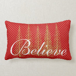Believe on Red Dots Christmas Lumbar Throw Pillow