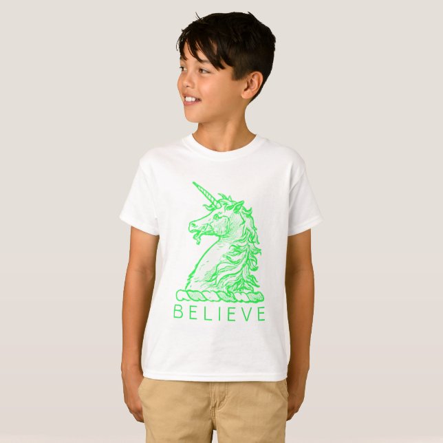 Believe or Name Magical Horse Unicorn Green T-Shirt (Front Full)