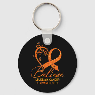 Believe Orange Ribbon Heart Leukaemia Blood Cancer Key Ring