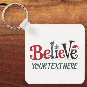 Believe Personalised Christmas Party Family Key Ring