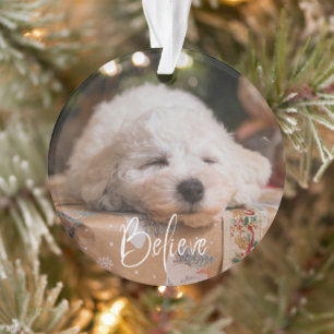 Believe Personalised Photo Christmas Holiday Ornament