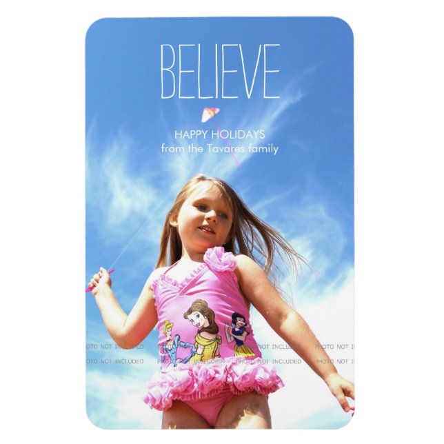 Believe Photo Christmas Holiday Greetings Magnet (Vertical)