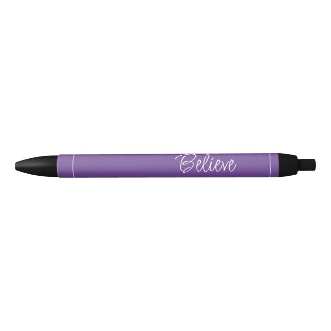 "Believe" Phrase Grape Purple Background Black Ink Pen (Front)