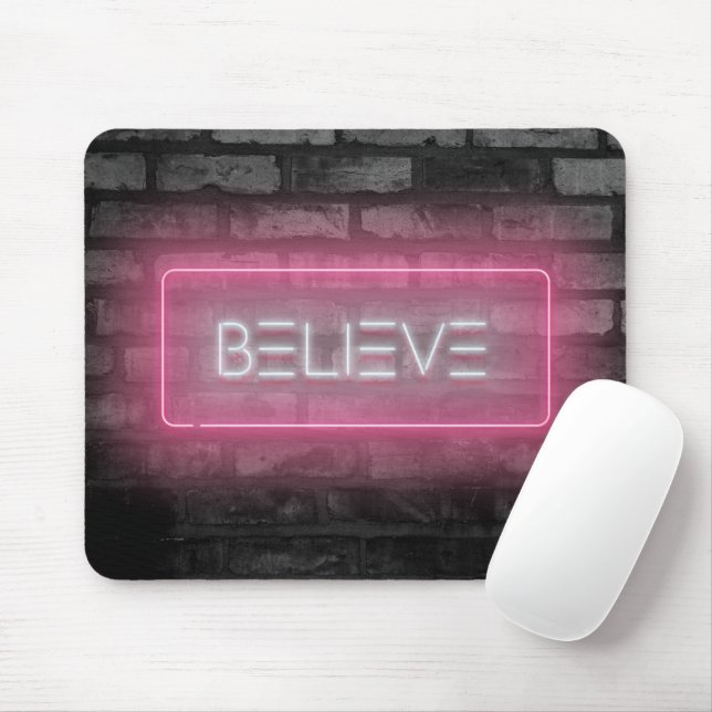 BELIEVE Pink Neon Sign Mouse Pad (With Mouse)