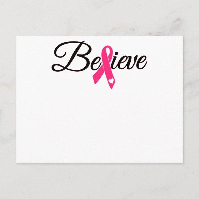 Believe Pink Ribbon Breast Cancer Awareness Invitation Postcard (Front)