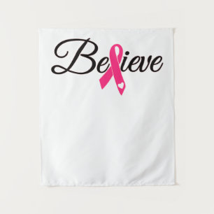 Believe Pink Ribbon Breast Cancer Awareness Tapestry
