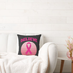 Believe Pink Ribbon Retro Cushion