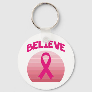 Believe Pink Ribbon Retro Key Ring