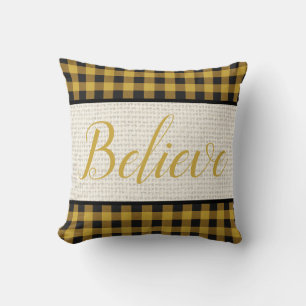 Believe plaid throw pillow