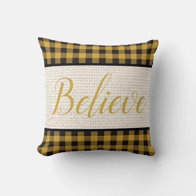 Believe plaid throw pillow (Front)