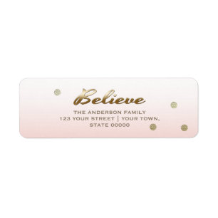 Believe Plush Pink Christmas Return Address Labels