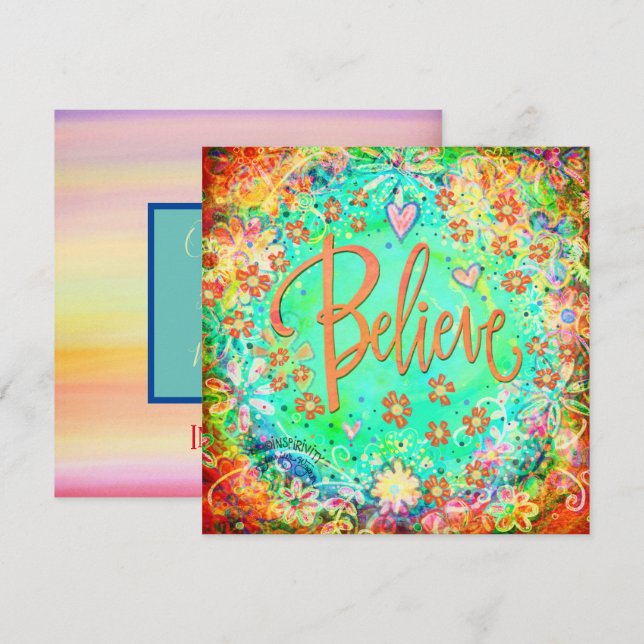 Believe Pretty Floral Encouragement Faith Thank You Card (Front/Back)