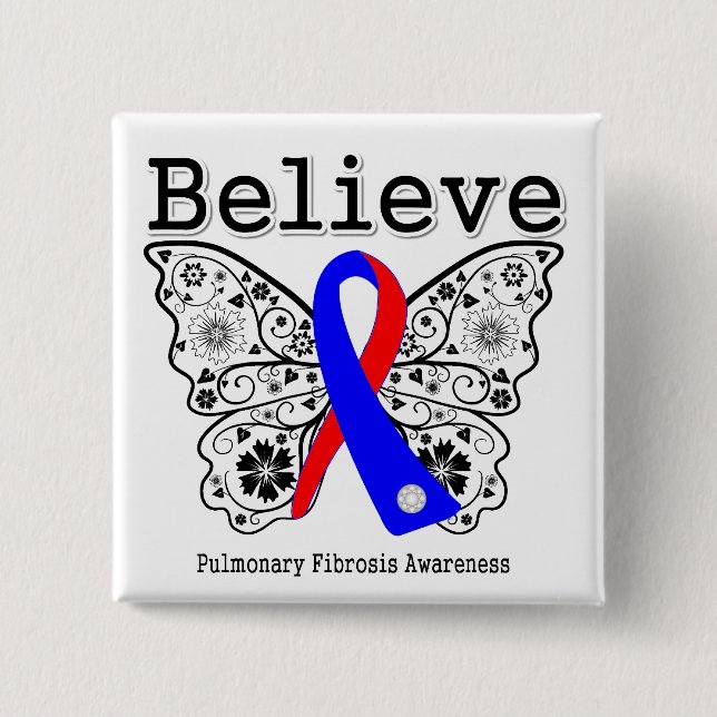 Believe Pulmonary Fibrosis Awareness 15 Cm Square Badge (Front)