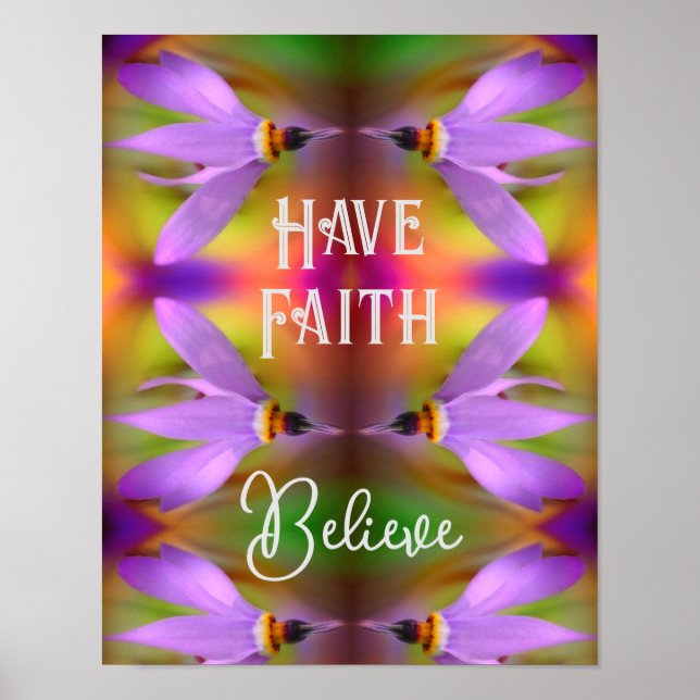 Believe Purple Flower Abstract Inspirational  Poster (Front)