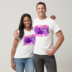 BELIEVE Purple Ribbon Awareness Watercolor T-Shirt
