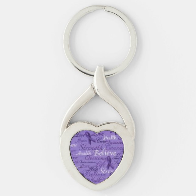 Believe Purple Ribbon Heart KeyChain (Front)
