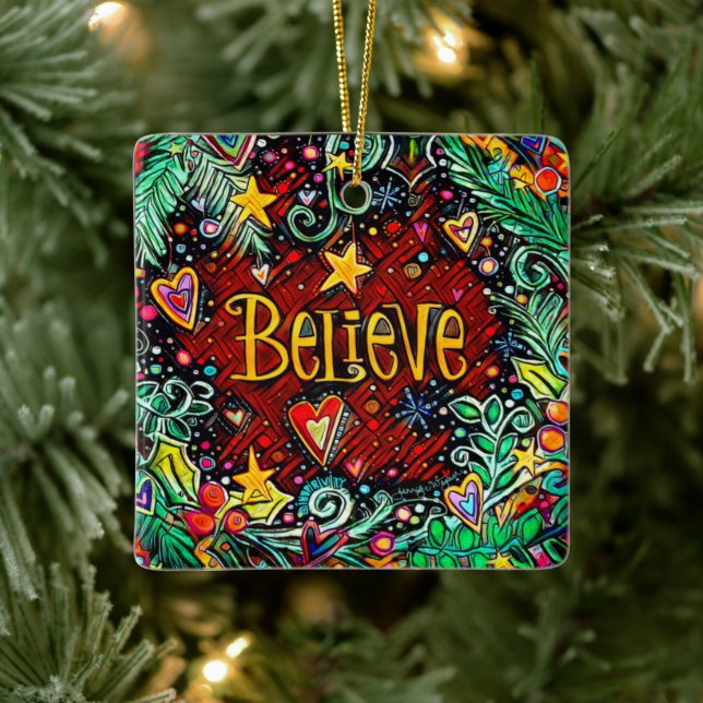 Believe Quote Inspirivity Holiday Ceramic Ornament (Tree)