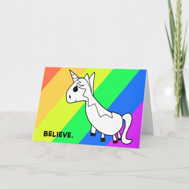 Believe! Rainbow Unicorn Notecard (Front)