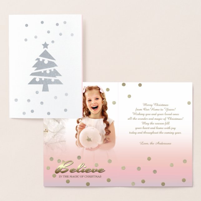 Believe. Real Foil Luxury Custom Photo Card (Display)