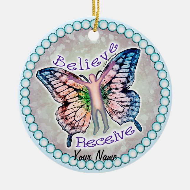 Believe Receive Ceramic Tree Decoration (Front)