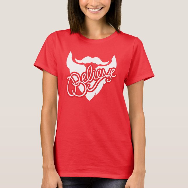 Believe red and white ladies t-shirt (Front)
