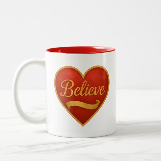 Believe Red Heart Two-Tone Coffee Mug (Left)